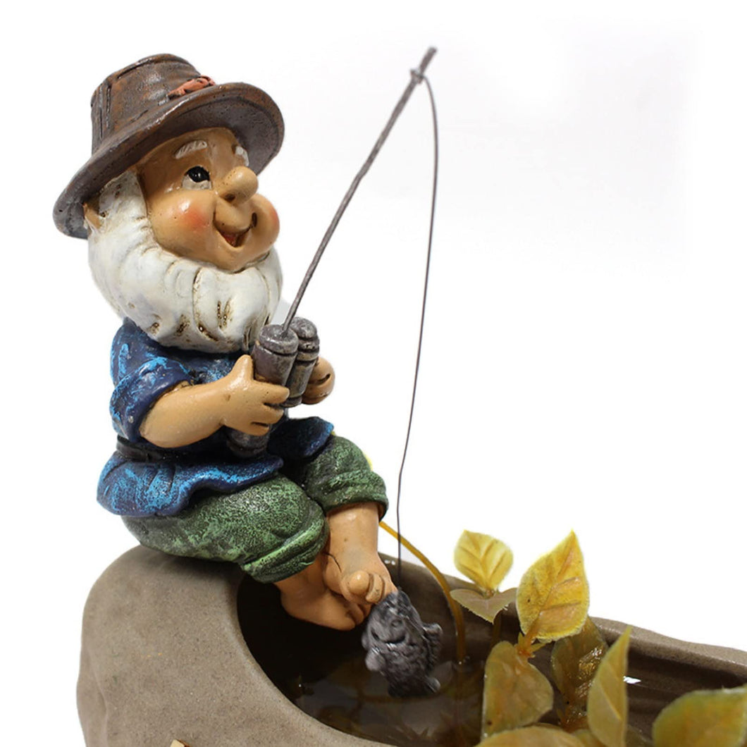 Fairy Garden Gnome Statues Miniature Dwarf Elf Fishing Figurines Outdoor Landscape Ornaments for Yard Lawn Pond Pool Riverside Decoration (Gnome)