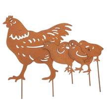 Load image into Gallery viewer, Happyyami 4pcs Hen and Chicks Art Metal Garden Stakes for Outdoor Lawn and Patio Decor Cute and Whimsical Chicken Statues Easy Installation Low Maintenance Garden Decoration

