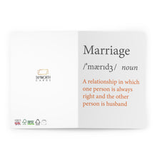 Load image into Gallery viewer, Hilarious Anniversary Greeting Card - Funny Marriage Definition for Husband - White Background - Humorous Card for Couples, Spouses
