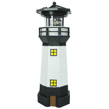 Load image into Gallery viewer, Syfunlv Solar Lighthouse Ornament Solar Revolving LED Lighthouse 10.6 x 3.5 inch,360 Degree Rotating Lighthouse Decoration, Best Lighthouse Gifts for Children (Black)

