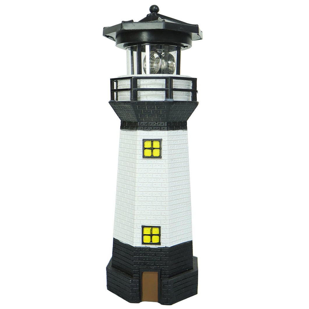 Syfunlv Solar Lighthouse Ornament Solar Revolving LED Lighthouse 10.6 x 3.5 inch,360 Degree Rotating Lighthouse Decoration, Best Lighthouse Gifts for Children (Black)