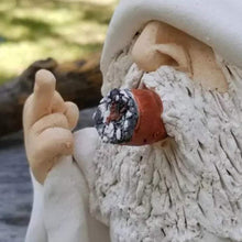 Load image into Gallery viewer, Garden Gnome Dwarf Statue Ornament - White Robe Smoking Dwarf Craft. Whitebeard Gnome Resin Outdoor Decoration, Smoking Wizard Gnome Statue
