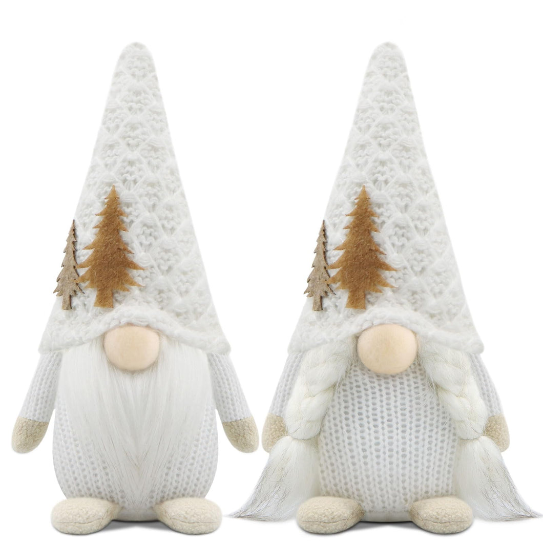 Godeufe Set of 2 Christmas Gonk Gnome Plush Xmas Winter Decorations Reindeer Handmade Elf Dwarf Figurines for Home Kitchen Farmhouse Holiday Festival Party Scandinavian Tomte - White