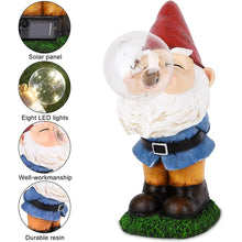 Load image into Gallery viewer, THE ENCHANTED GARDEN Garden Gnome Bubble Blowing Statue Standing Outdoor Resin Gnome Figurine Solar Powered LED Garden Lights for Patio Lawn Yard Décor
