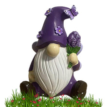 Load image into Gallery viewer, Gnome Garden Decor Statue - Purple Violet Gnome Lawn Ornament, Desktop Cute Gnome Figurine for Patio, Outdoor Yard, Shelf, Desk, Home Decor Accent, Unique Gnome Decorations for Garden, Bedroom
