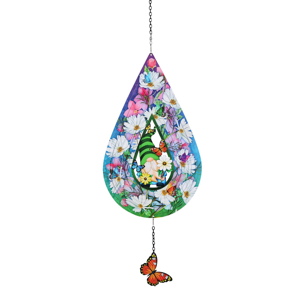 Gnomes and Butterfly Hanging Wind Spinners, Outdoor 3D Metal Sculptures for Garden and Yard Decoration Large Wind Spinner with a 360° Rotating Hook, Gifts for Women Mom Grandma Wife