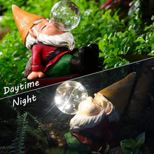 Load image into Gallery viewer, THE ENCHANTED GARDEN Garden Gnome Bubble Blowing Statue Sitting Outdoor Resin Gnome Figurine Solar Powered LED Garden Lights Resin Garden for Patio Lawn Yard Décor (RP010)
