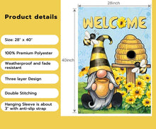 Load image into Gallery viewer, Spring Garden Flag for Outdoor 28x40 inch Double Sided Gnome Greetings with Playful Bees Large Polyester Seasonal Flags for Patio Yard Decor
