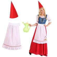 Load image into Gallery viewer, Garden Gnomes Costume Accessories For Women Felts Dwarf Hats Ruffle Half Apron Halloween Elfs Costumes For Dressing Up Garden Gnomes Costume Adult
