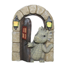 Load image into Gallery viewer, SHOWFEICAT Dragon Garden Ornament Resin Craft Ornament Statue Fairy Door Yard Art Outdoor and Garden Solar Light Luminous Sand Open Door Dragon Wall Statue Outdoors Decor (Open The Door)
