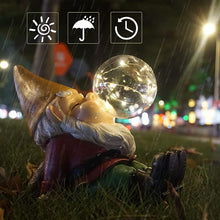 Load image into Gallery viewer, THE ENCHANTED GARDEN Garden Gnome Bubble Blowing Statue Sitting Outdoor Resin Gnome Figurine Solar Powered LED Garden Lights Resin Garden for Patio Lawn Yard Décor (RP010)
