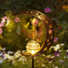 Load image into Gallery viewer, BomKra Solar Garden Ornaments Outdoor Fairy Solar Light Moon Star Crackle Glass Ball Stake Metal Lights Decorative Waterproof Warm White LED for Garden Pathway Lawn Patio Grave (A)
