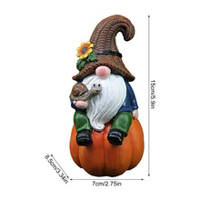 Load image into Gallery viewer, Fall Gnomes Decorations for Home,5.9 Inches Resin Garden Gnomes Sitting on A Pumpkin | Tiny Dwarf Statue Fall Figurine for Home Halloween Thanksgiving Decorations
