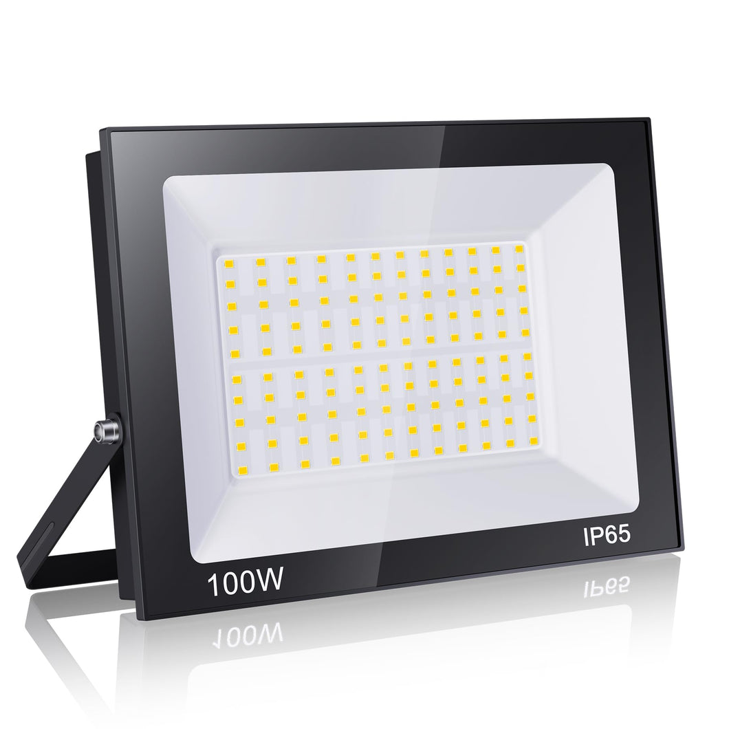 Loyal 100W LED Floodlight, 3000K Warm White 10000LM Outdoor Security Light, IP65 Waterproof Wall Light, Spot Lighting for Garden, Garage, Playground, Patio
