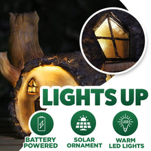 Load image into Gallery viewer, garden mile Solar Powered Light Up Log Fairy House Garden Solar Lighting Indoor Outdoor Ornament Wood Effect Resin Decoration - solar lights outdoor garden
