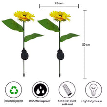 Load image into Gallery viewer, XVZ Solar Lights Outdoor Garden, 2 Pack Solar Sunflower Lights Waterproof Outdoor Garden Patio Decor Lights for Porch Yard Lawn Pathway
