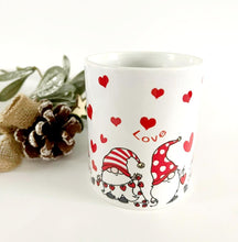 Load image into Gallery viewer, Gnome and Red Hearts Mug Love Heart Gonk Cup Gift for Her
