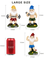 Load image into Gallery viewer, Mrsivrop Funny Workout Garden Gnomes Statues 3pcs 6.2 Inches Outdoor Funny The Muscular, Barbell and Dumbbell Gnomes Decorations Set for Yard, Lawn, Patio, Indoor Gnome Figurine for Home Tabletop
