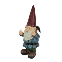 Load image into Gallery viewer, 12 Inch High Angry Garden Gnome Holding Pick Axe Decorative Yard Statue - Rude Hand Gesture Indoor/Outdoor Hand-Painted Grumpy Garden Patio or Porch Decor
