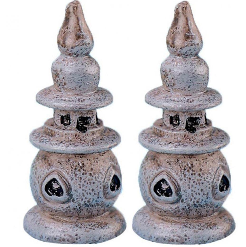 2 Pcs Miniature Pagoda Statue Fairy Garden Ornaments Figurine Bonsai Decor Miniature Furniture Ornament for Zen Garden Lawn Decor