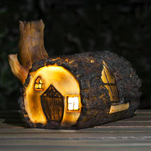 Load image into Gallery viewer, garden mile Solar Powered Light Up Log Fairy House Garden Solar Lighting Indoor Outdoor Ornament Wood Effect Resin Decoration - solar lights outdoor garden
