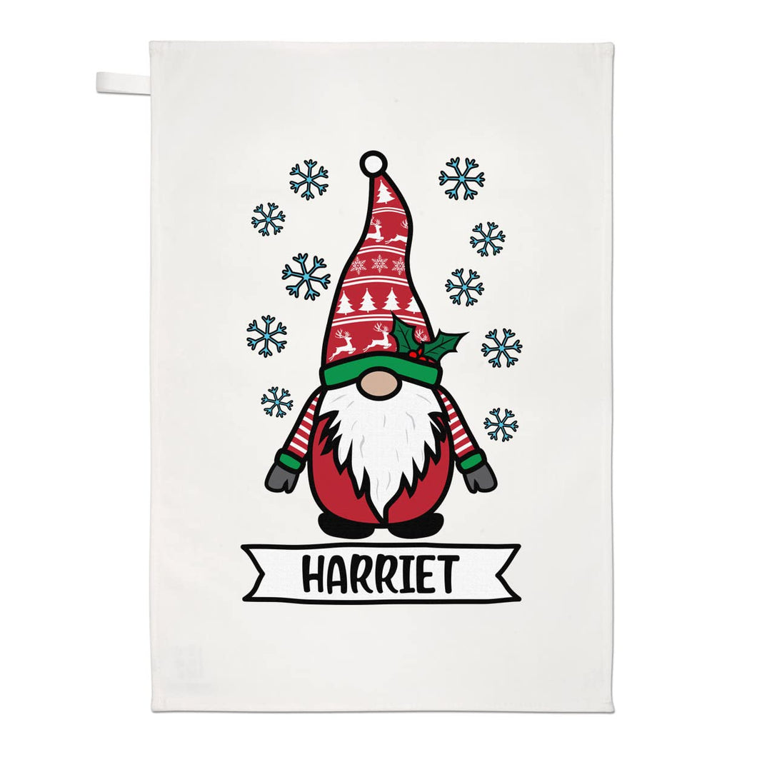 Personalised Gonk Gnome Red Santa Festive Christmas Tea Towel Dish Cloth