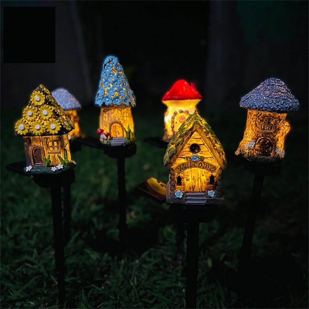 7pcs Garden Gnome Statues Solar Fairy Lights Outdoor Waterproof Mushroom Lights Resin Yard Owl for Patio Mushroom Lawn Statue for Patio Lawn Party Decorations