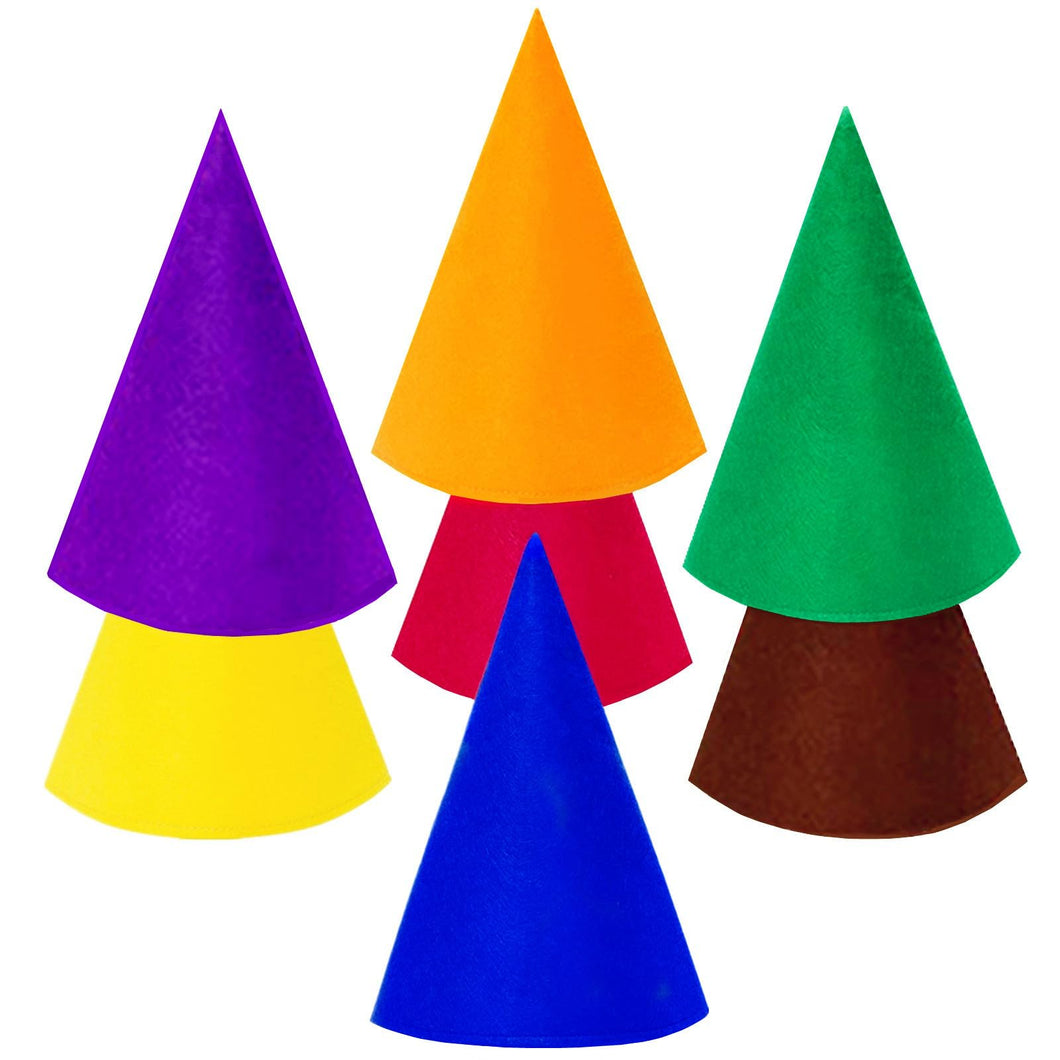 BEBAOVO 7 Packs Gnomes Hats - Dwarf Hats Felt Cone Hat Elf Pointed Hat Crayon Costume for Halloween Christmas Birthday Party for Adults Teens, Group Costumes