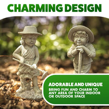 Load image into Gallery viewer, Garden Mile Boy and Girl Garden Ornaments Outdoor Statue With Gardening Tools - Large Resin White Stone Ornaments - Indoor or Outdoor Decorative Sculpture for Patio Decor Garden Decor Gift

