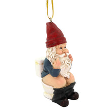 Load image into Gallery viewer, Funny Gnome Christmas Ornament, Inappropriate Hanging Decor for Tree, White Elephant Gift for Adults, 1.75 x 1.2 x 3.3 (Gnome on Toilet)

