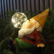 Load image into Gallery viewer, THE ENCHANTED GARDEN Garden Gnome Bubble Blowing Statue Sitting Outdoor Resin Gnome Figurine Solar Powered LED Garden Lights Resin Garden for Patio Lawn Yard Décor (RP010)
