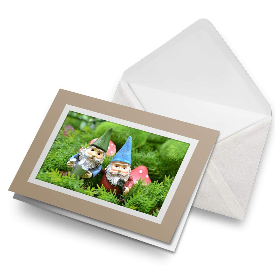 Greeting Cards Biege (Insert) - Funny Garden Gnome Men Blank Greetings Card Birthday Kids Party Boys Girls #14596