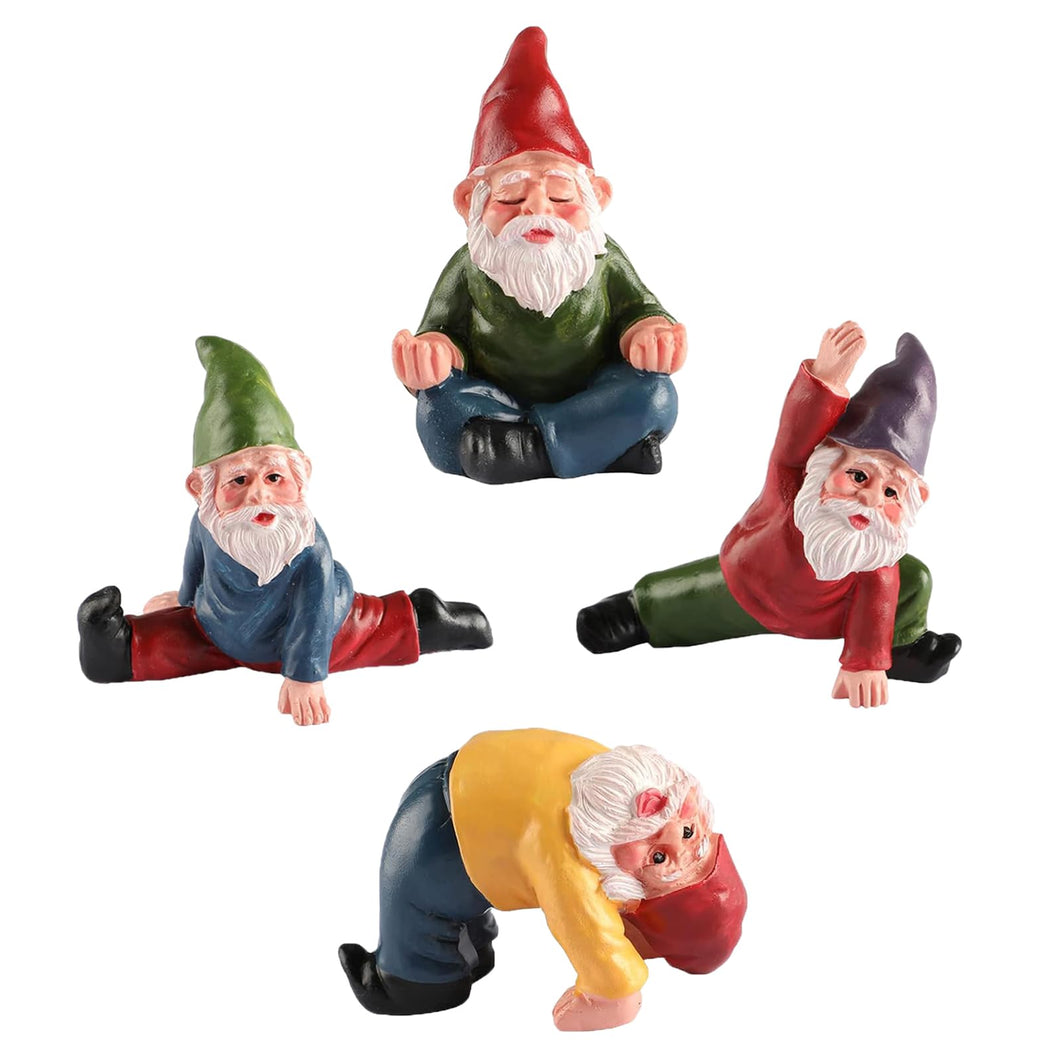 JIUMO Yoga Gnome Miniature Garden Gnome Fairy Gnomes Figurines Accessories Garden Fairy Decor for Outside Small Gnomes Dwarfs Ornaments Set of 4
