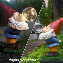 Load image into Gallery viewer, THE ENCHANTED GARDEN Garden Gnome Bubble Blowing Statue Standing Outdoor Resin Gnome Figurine Solar Powered LED Garden Lights for Patio Lawn Yard Décor
