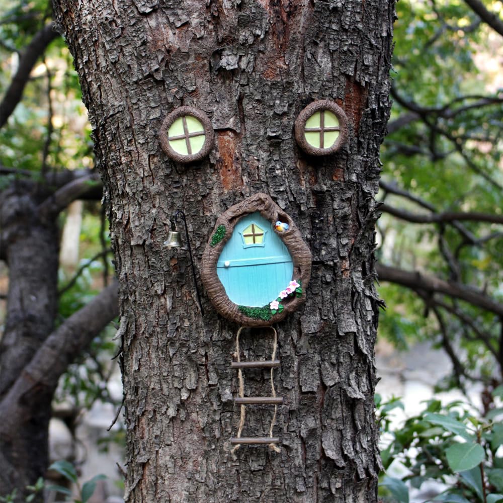 Meyas Outdoor Statues Garden Sculptures Decoration,Miniature Fairy Garden Ornament,Garden Gnomes Fairy Garden Accessories Kit,Art Yard Tree Face Tree Hugger,Garden Figurines Statues Glow in The Dark