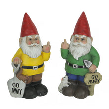 Load image into Gallery viewer, Yellow &amp; Green Go Away Giving The Bird Garden Gnome Funny Outdoor Sculpture Set
