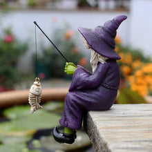 Load image into Gallery viewer, Fairy Garden Fishing Gnome Statues Miniature Witch Figurines Outdoor Landscape Ornaments for Yard Lawn Pond Pool Riverside Decoration
