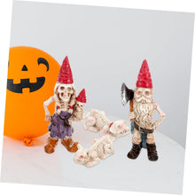 Load image into Gallery viewer, BESPORTBLE Gnome Skull Statue Skeleton Dwarf Ornaments Halloween Gnome Garden Decorative Resin
