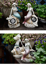 Load image into Gallery viewer, MYYINGBIN A Pair Of Mermaid Solar Light Statue Resin Garden Sculptures Solar Lamp Outdoor Fairy Ornament For Lawn Patio
