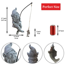 Load image into Gallery viewer, Garden Gnome Pond Statue Decoration, Fishing Gnome Garden Statue Outdoor Koi Pond or Waterfall Decor, 9.7&quot; Stone Gnome Fishing Poolside Statue with Glow in Dark Pebbles Included, Great Gifts for Mom
