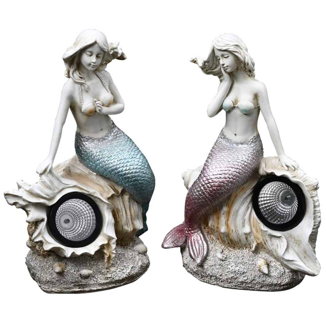 MYYINGBIN A Pair Of Mermaid Solar Light Statue Resin Garden Sculptures Solar Lamp Outdoor Fairy Ornament For Lawn Patio