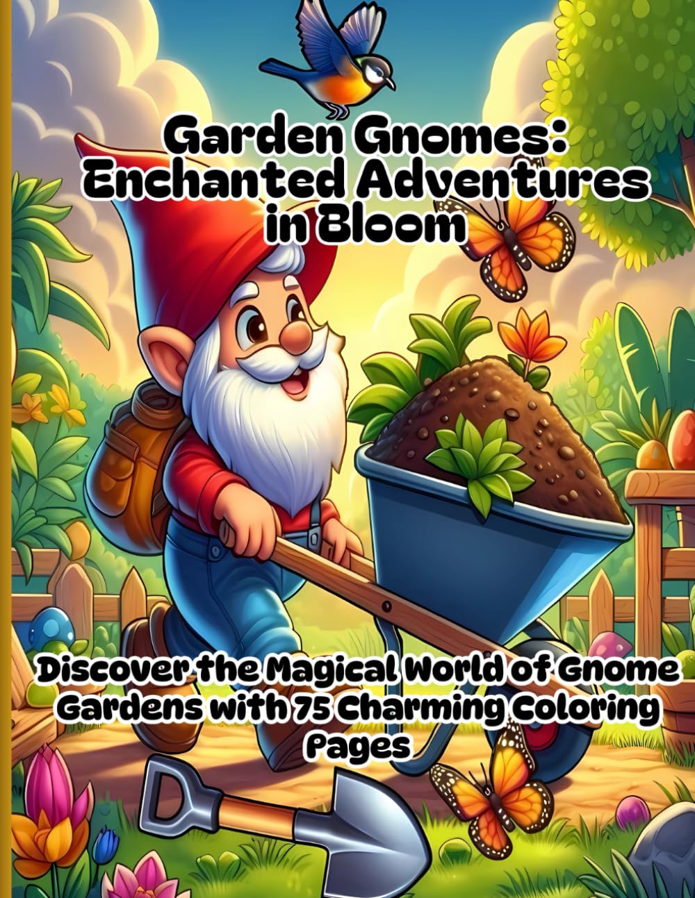 Garden Gnomes: Enchanted Adventures in Bloom: Discover the Magical World of Gnome Gardens with 75 Charming Coloring Pages