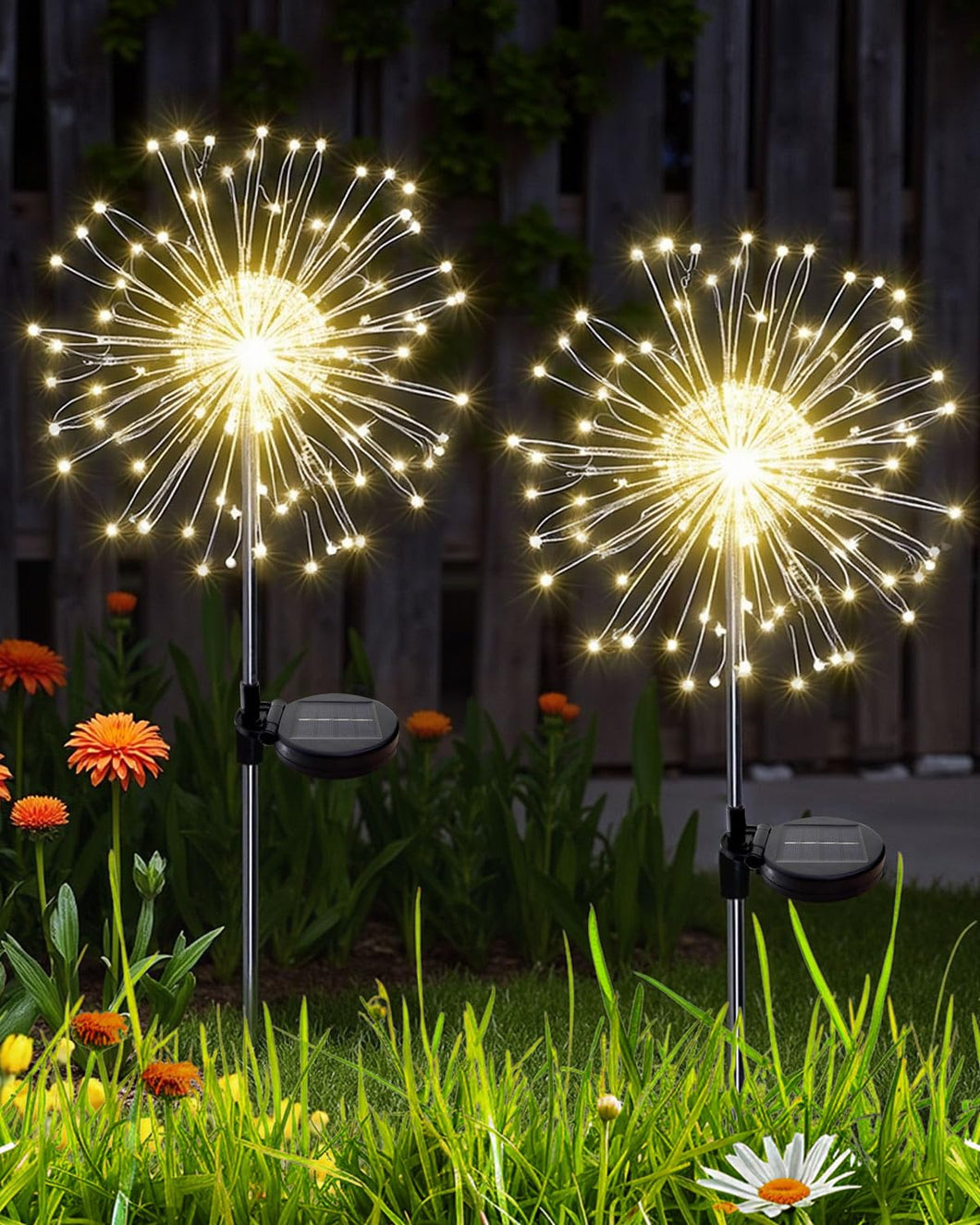 KALAHOL Solar Firework Lights 180 LED 2 Pack, 8 Modes Solar Lights Outdoor Garden IP65 Waterproof, Decoration for Pathway Flowerbed Party Ornaments Yard(Warm White)