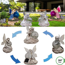 Load image into Gallery viewer, RATUEJIA Solar Garden Statues Fairy，Outdoor Statue with Glass Ball Solar Lights Waterproof Resin Yard Art Sculpture Decoration for Patio, Lawn, Balcony, Mother&#39;s Day, Housewarming Gift
