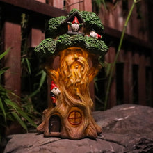 Load image into Gallery viewer, Ovewios Garden Gnome Statues with Solar Lights - 12.8 Inches Tall Resin Treehouse Figurine wtih Gnomes, Fairy House Lawn Ornaments for Outdoor Patio Yard Decoration
