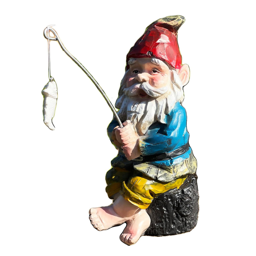 Darthome Fishing Gnome Garden Ornament Resin Old Man On Log Elf Outdoor Novelty Sculpture