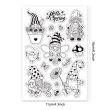 Load image into Gallery viewer, GLOBLELAND Gnome Clear Stamps Spring Flower Silicone Stamp Seal Bee Butterfly Transparent Stamps for Cards Making Photo Journal Decoration DIY Scrapbooking
