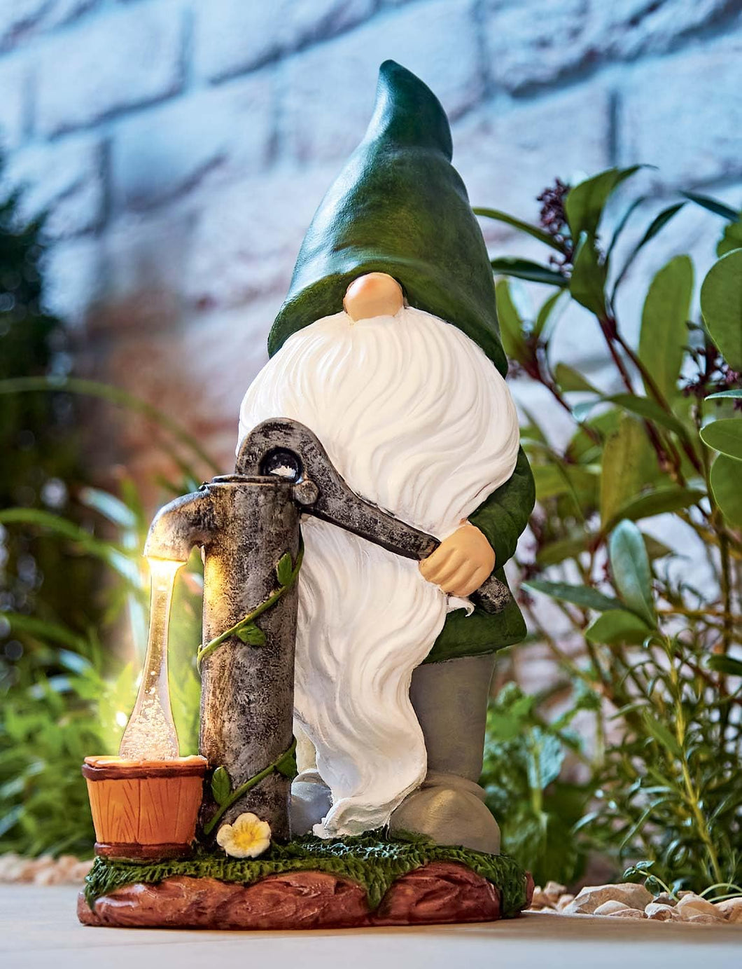 PMS Charming & Weatherproof Solar Gonk Gnome Statue Pumping Water with Solar Powered Water Lights Multi