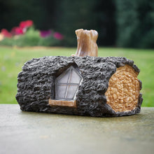 Load image into Gallery viewer, garden mile Solar Powered Light Up Log Fairy House Garden Solar Lighting Indoor Outdoor Ornament Wood Effect Resin Decoration - solar lights outdoor garden
