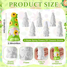 Load image into Gallery viewer, Arrowbash 6 Pcs Spring Ceramics to Paint Ready to Paint Your Own Gnome Statues 5.12 Floral Theme Paintable Figurines DIY Unpainted Sunflowers Ceramics Plaster Crafts Kit with Brush Palette Paint
